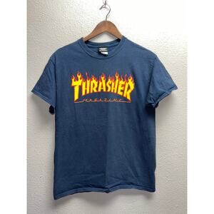 Thrasher Magazine Shirt Blue Flames Logo Short Sleeve Graphic Tee Medium